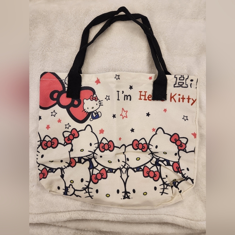 Hello Kitty White Tote with Black Handles and Red Accents